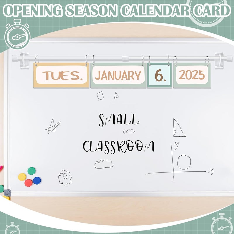 Chiisong Boho Classroom Flip Calendar Classroom Bulletin Board Calendar Chart Set with 53 Date Cards and Hanging Adjustable Rod for Back to School Decor Supplies Teacher Preschool Must Haves - Image 3